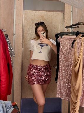 silence + noise Rose Gold Sequin Mini Skirt
